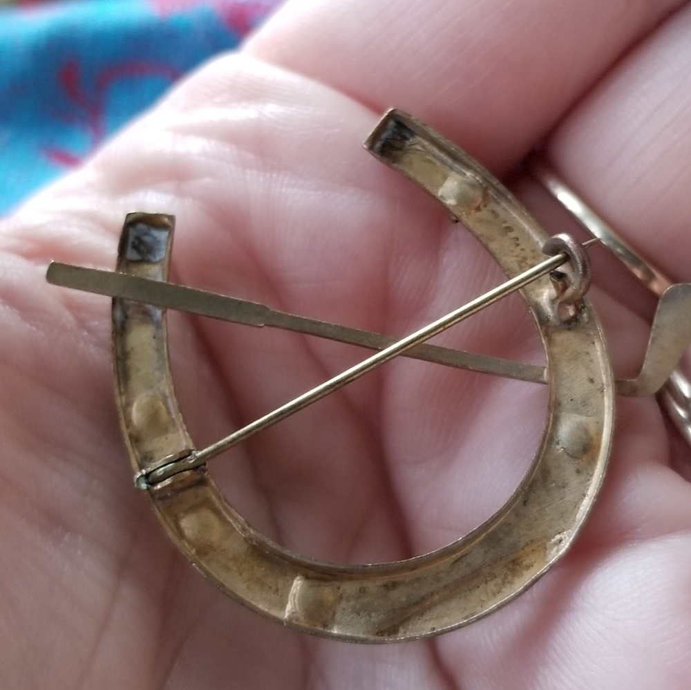 Relisted - Antique horseshoe brooch dark bronze gold ton Victorian Edwardian pin - Picture 8 of 10